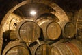 wine barrels in the cellar, Szekszard, Hungary Royalty Free Stock Photo