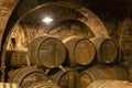 Wine barrels in the cellar, Szekszard, Hungary Royalty Free Stock Photo