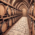 Wine barrels in the cellar of the winery. 3d rendering Royalty Free Stock Photo