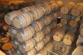 Wine Barrels inside a wine cellar of a winery, Contantia, South Africa. Royalty Free Stock Photo