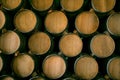 Detail of wine barrels stacked Royalty Free Stock Photo