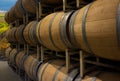 Wine Barrels Stacked in Rows