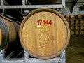 Wine barrels in the store room of SULA wine yard at Nashik, Maharashtra, India Royalty Free Stock Photo