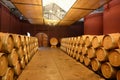 Wine barrels at the winery Viu Manent.