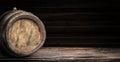 Wine or beer wood barrel on the old wooden table Royalty Free Stock Photo