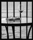 Wine book and glasses on table