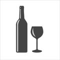 Wine botle with wineglass sign silhouette. Vector