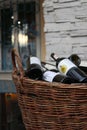 wine bottle basket many wine bottles Royalty Free Stock Photo