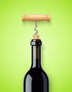 Wine bottle with bottle-screw and cork vector Royalty Free Stock Photo