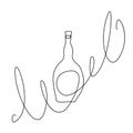 Wine Bottle Continuous Line Draw, Minimalistic Monoline Winebottle, Alcohol Drink Container Holiday Drawing Royalty Free Stock Photo