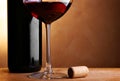 Wine bottle, cork and glass Royalty Free Stock Photo