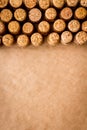 Wine bottle corks pattern on craft paper background top view copyspace. New Year celebration concept Royalty Free Stock Photo