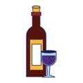 Wine bottle and cup isolated blue lines Royalty Free Stock Photo