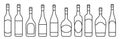 Wine bottle different shapes linear doodle set various alcohol beverages celebration bottles design