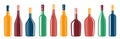 Wine bottle different shapes set various types alcohol beverages red sparkling wine champagne vector