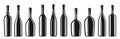 Wine bottle different shapes silhouette set various alcohol beverages champagne engraving design