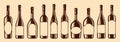 Wine bottle different shapes vintage set various alcohol beverages champagne engraving line design