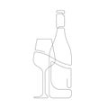Wine bottle.Drawing one line.Wineglass.Alcoholic drink .Vector illustration