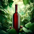 wine bottle filled with red wine standing in a natural setting Royalty Free Stock Photo
