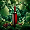 wine bottle filled with red wine standing in a natural setting Royalty Free Stock Photo