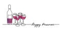 Wine bottle and four wine glasses vector illustration. Royalty Free Stock Photo