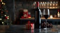 The wine bottle with gift.AI generated image Royalty Free Stock Photo