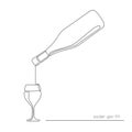 Wine bottle with glass.Alcoholic beverage.Food and beverage concept.Continuous line drawing.Vector illustration