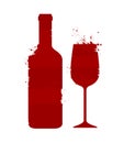 Wine bottle and glass. Alcoholic drink. Abstract vector illustration Royalty Free Stock Photo