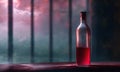 wine bottle and glass. Background light effect casuistry from colored glass Royalty Free Stock Photo