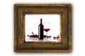 Wine bottle with glass and bunch red grapes wooden frame Royalty Free Stock Photo