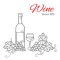 Wine bottle, glass and grapes vector illustration Royalty Free Stock Photo