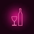 Wine bottle and wine glass icon. Elements of Web in neon style icons. Simple icon for websites, web design, mobile app, info Royalty Free Stock Photo