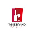 Wine bottle and glass logo design vector template. colorful trendy illustration in red color. wine brand, grape wine label Royalty Free Stock Photo