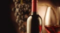 Wine. Bottle and glass of red wine with ripe grapes Royalty Free Stock Photo