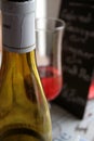 Wine bottle, glass, in restaurant Royalty Free Stock Photo