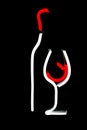 Wine bottle with glass in white and red colors neon sign on isolated black background Royalty Free Stock Photo