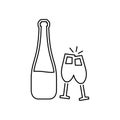 Wine bottle with glasses icon simple flat style vector illustration Royalty Free Stock Photo