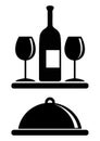 Wine bottle, glasses, serving tray