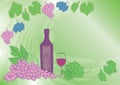 Wine bottle with grape and wineglass - vector background for grape harvest Royalty Free Stock Photo