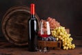 Wine bottle, grapes, glass of wine Royalty Free Stock Photo