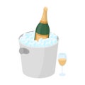 wine bottle in an ice bucket icon in cartoon style isolated on white background. Royalty Free Stock Photo