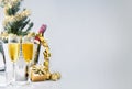 Wine bottle on ice bucket and a pair of glasses with christmas d Royalty Free Stock Photo