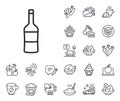 Wine bottle line icon. Merlot or Cabernet Sauvignon sign. Crepe, sweet popcorn and salad. Vector