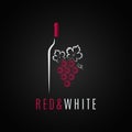 Wine bottle logo design. Red and white wine grape background