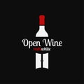 Wine bottle logo. Open wine with bottle and doors Royalty Free Stock Photo