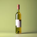 Wine bottle mockup with blank white label, bottle of white grape wine on green studio background, commercial wine label Royalty Free Stock Photo