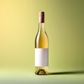 Wine bottle mockup with blank white label, bottle of white grape wine on green studio background, commercial wine label Royalty Free Stock Photo