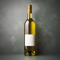 Wine bottle mockup with blank white label, bottle of white grape wine on green studio background, commercial wine label Royalty Free Stock Photo