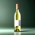 Wine bottle mockup with blank white label, bottle of white grape wine on green studio background, commercial wine label Royalty Free Stock Photo
