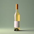 Wine bottle mockup with blank white label, bottle of white grape wine on green studio background, commercial wine label Royalty Free Stock Photo